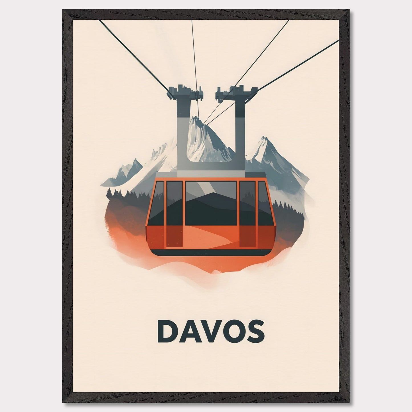 This striking travel poster showcases Davos, a world-renowned alpine destination, in a sleek and minimalist style. The stylized mountain peaks and crisp, modern aesthetic reflect the resort’s prestige as a hub for winter sports and elite gatherings. The cool tones and refined composition create a sense of sophistication and adventure.