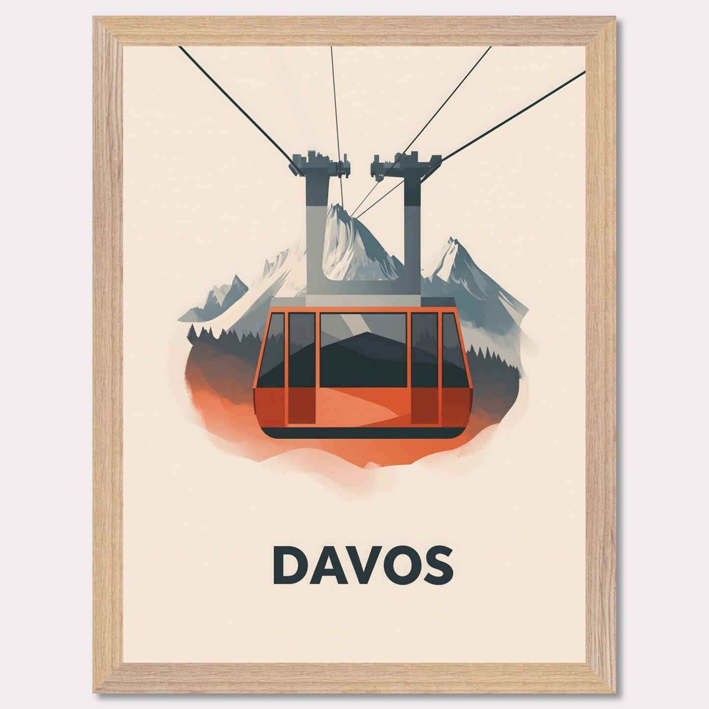 This striking travel poster showcases Davos, a world-renowned alpine destination, in a sleek and minimalist style. The stylized mountain peaks and crisp, modern aesthetic reflect the resort’s prestige as a hub for winter sports and elite gatherings. The cool tones and refined composition create a sense of sophistication and adventure.