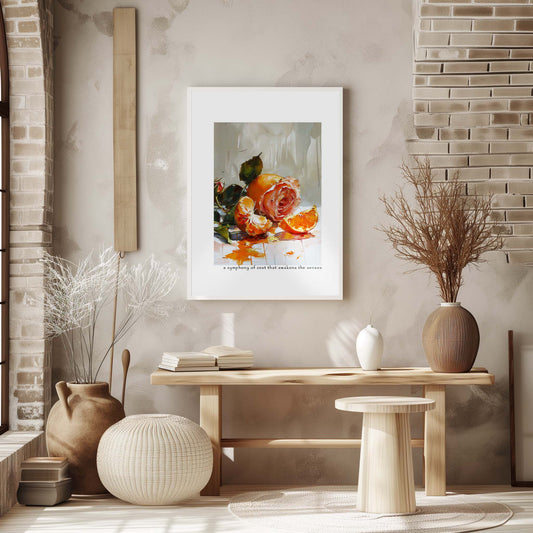 Cut orange near a rose Poster - ArtDarts poster