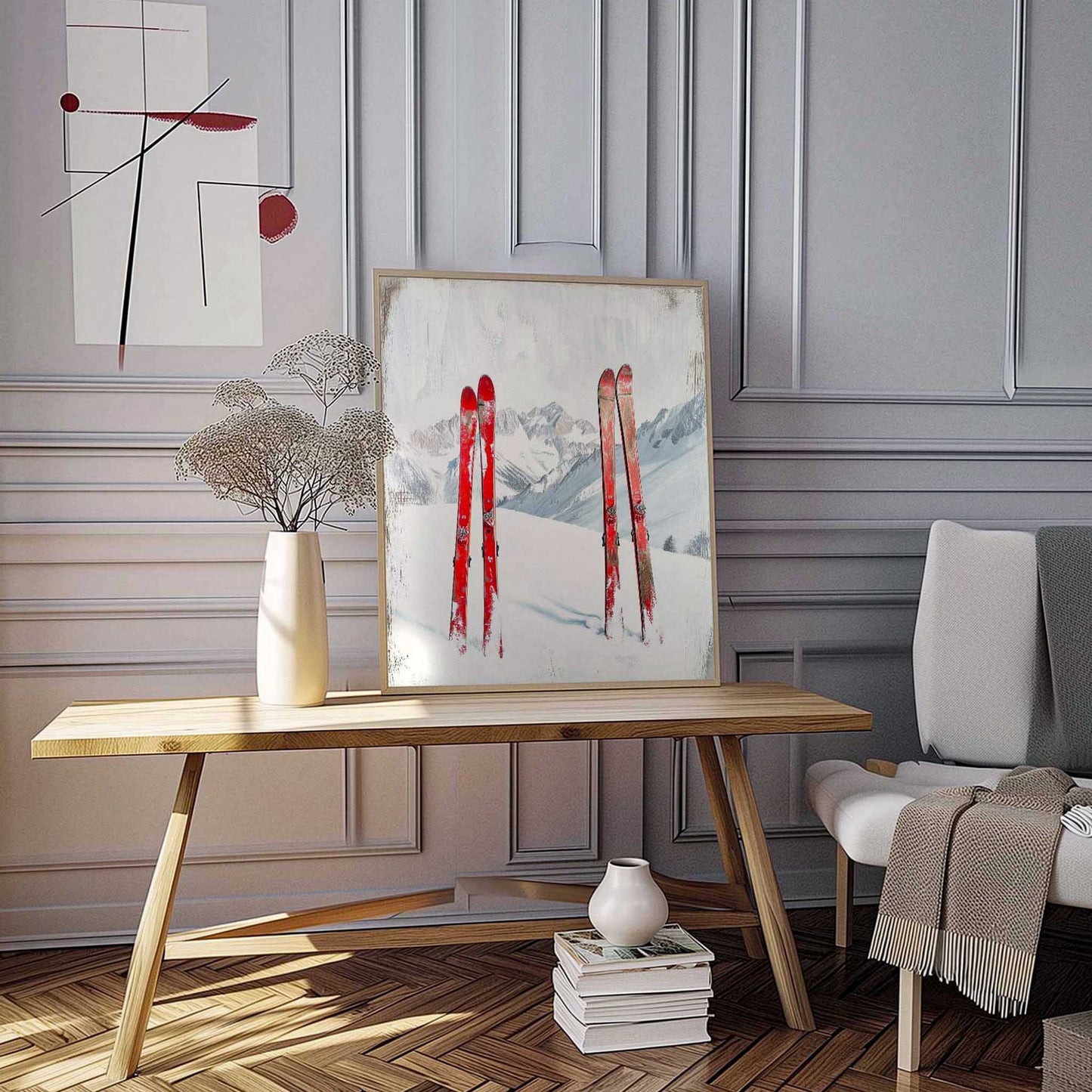 After active skiing - Poster with a wooden frame.