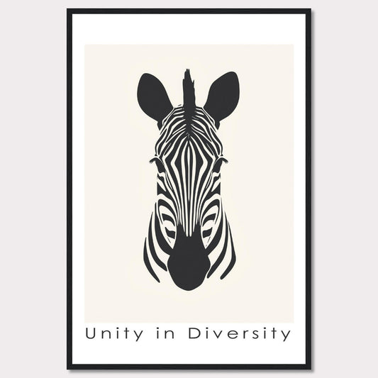 This image features a minimalist black and white illustration of a zebra's head, centered on a light background. Below the illustration, the phrase "Unity in Diversity" is prominently displayed.