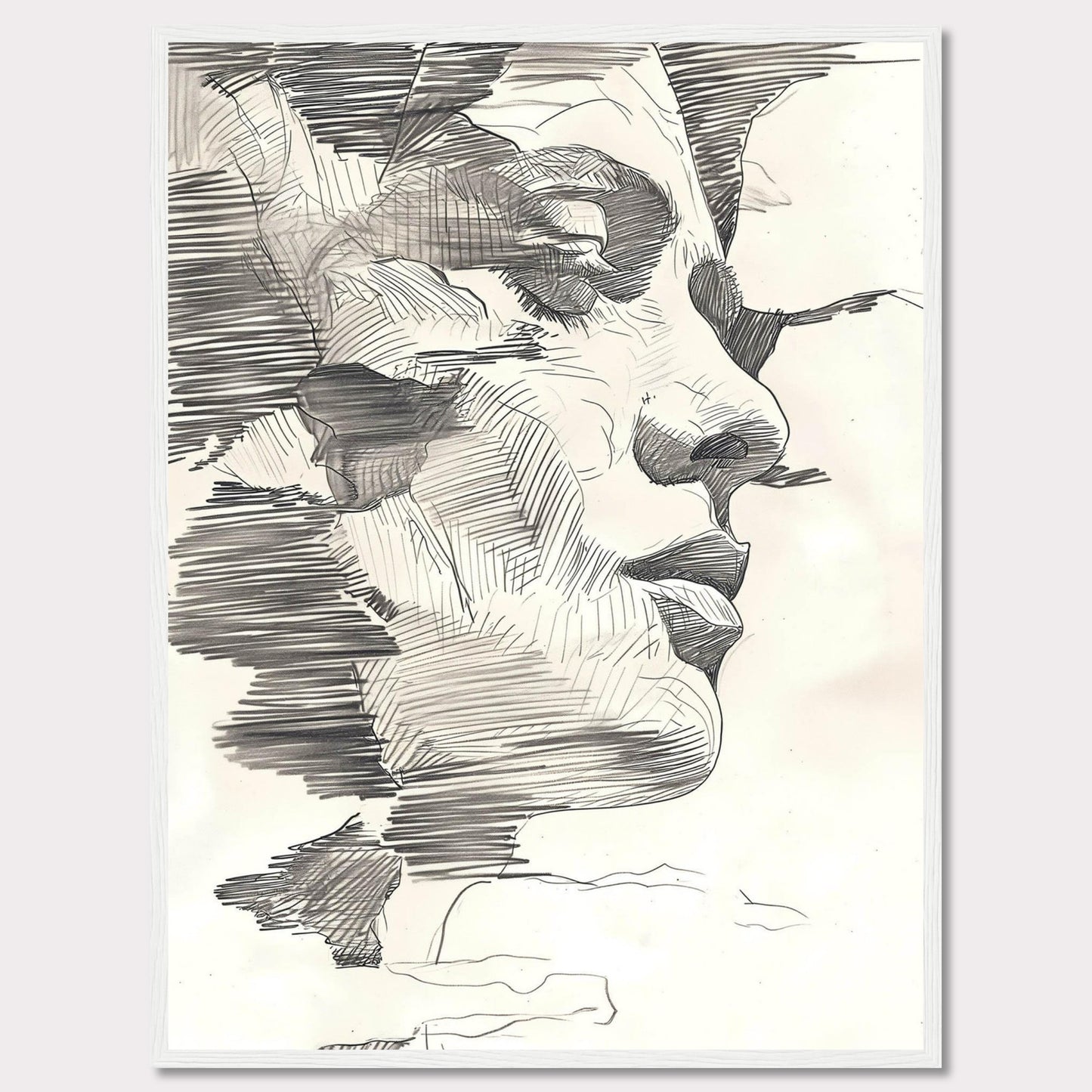 This image showcases a stunning abstract line drawing of a human face, emphasizing intricate details and shading.