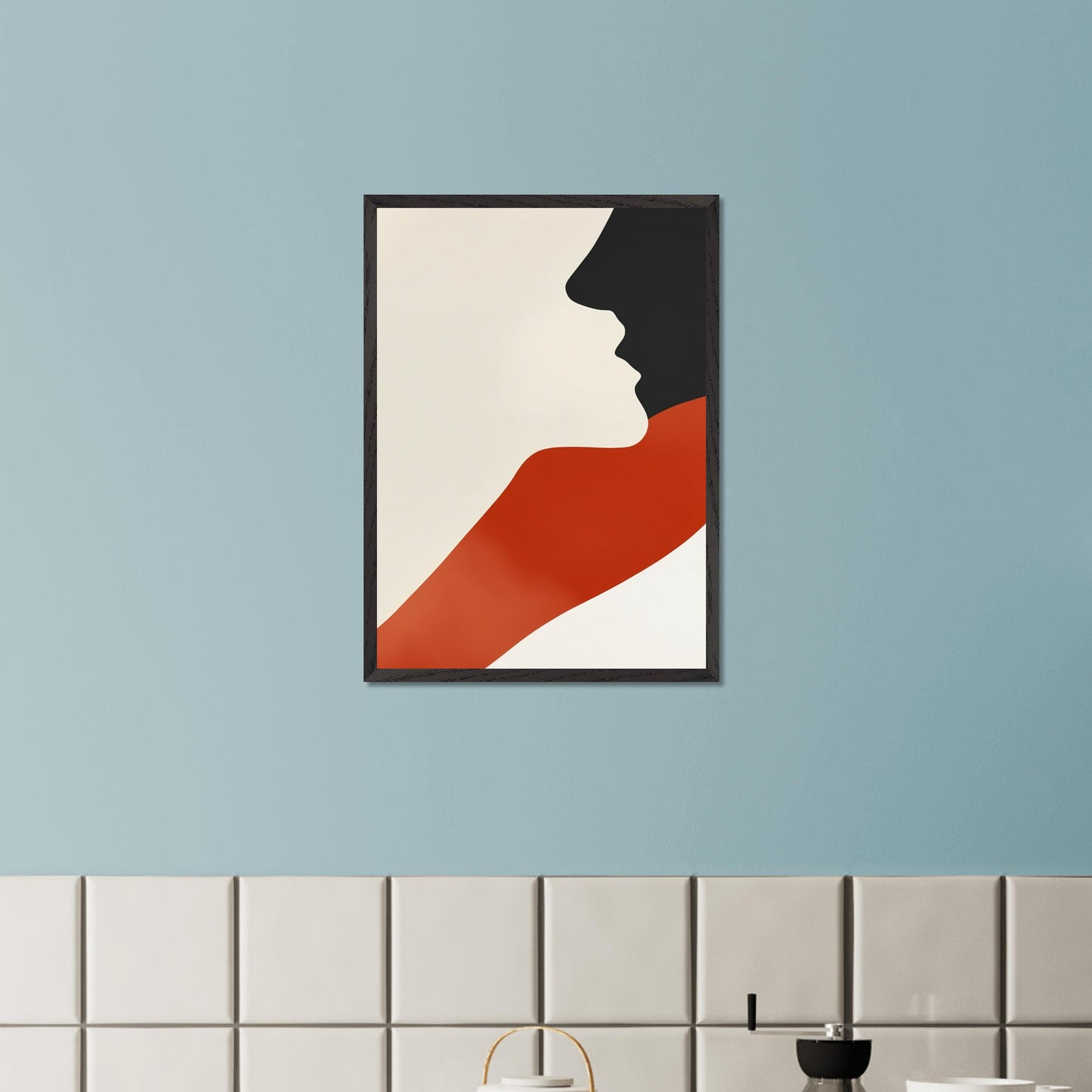 This abstract poster presents a harmonious blend of a human face and a wave of color. The simplicity of forms and contrasting colors evoke a sense of warmth and comfort, making it a perfect addition to modern interiors.