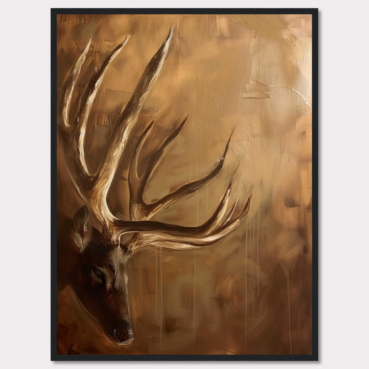 This captivating painting features a majestic deer with prominent antlers, set against a warm, earthy background. The artwork exudes a sense of tranquility and natural beauty, making it a perfect addition to any nature lover's collection.