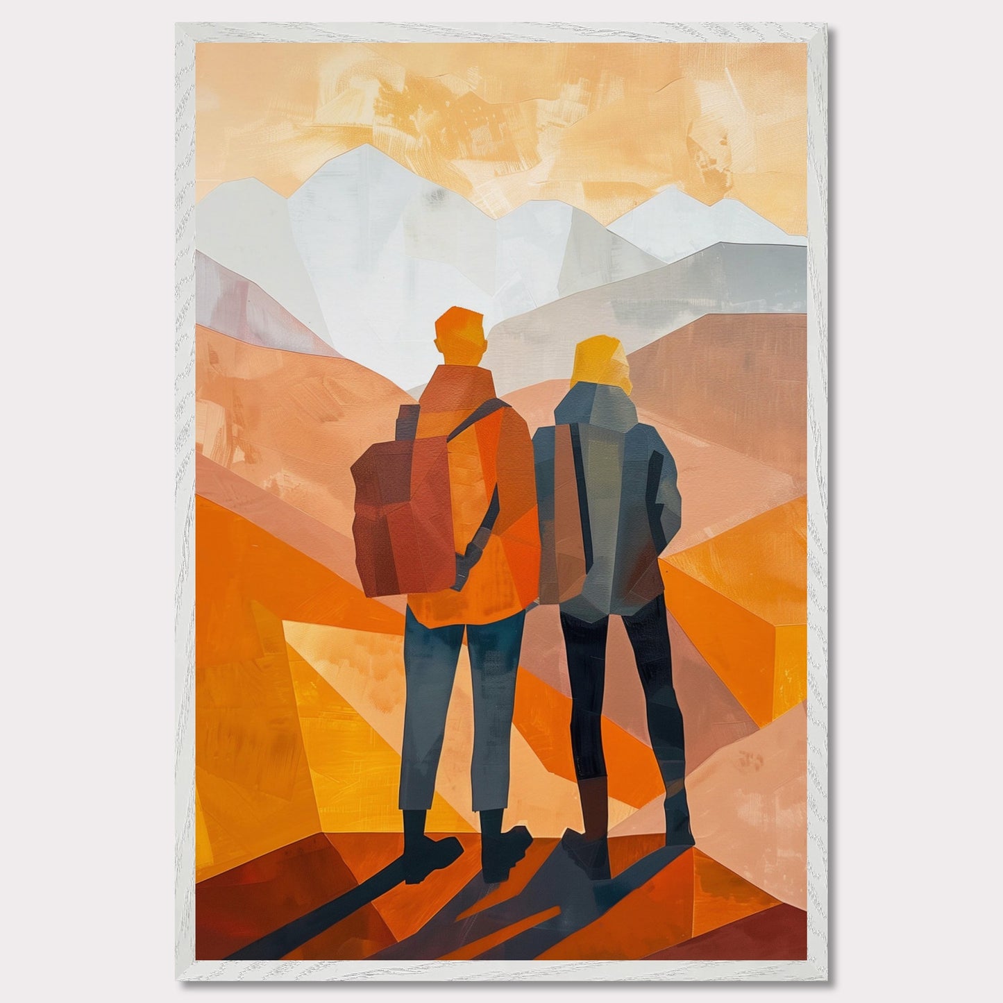 This illustration depicts two figures standing side by side, gazing at a mountainous landscape.

This poster would fit well in a living room, hallway, office, or any space that benefits from artistic and inspirational decor.