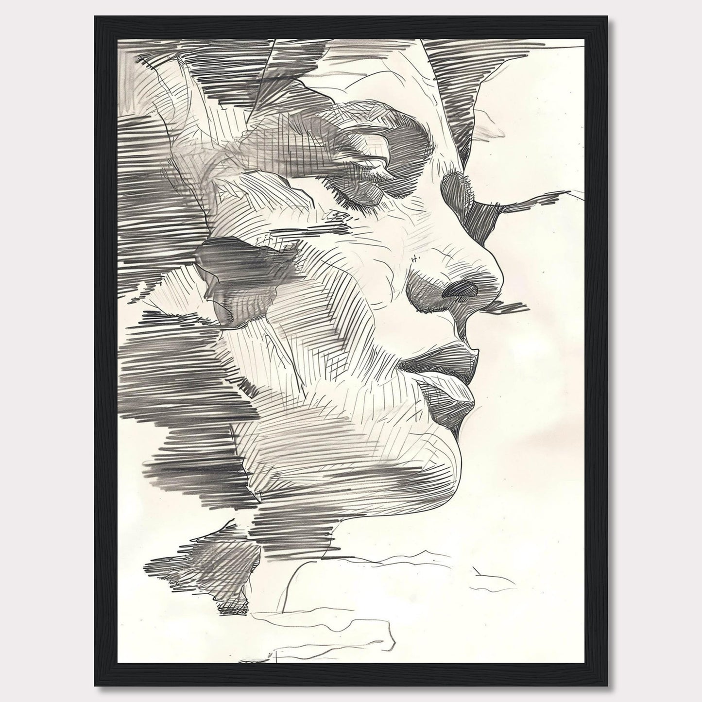 This image showcases a stunning abstract line drawing of a human face, emphasizing intricate details and shading.