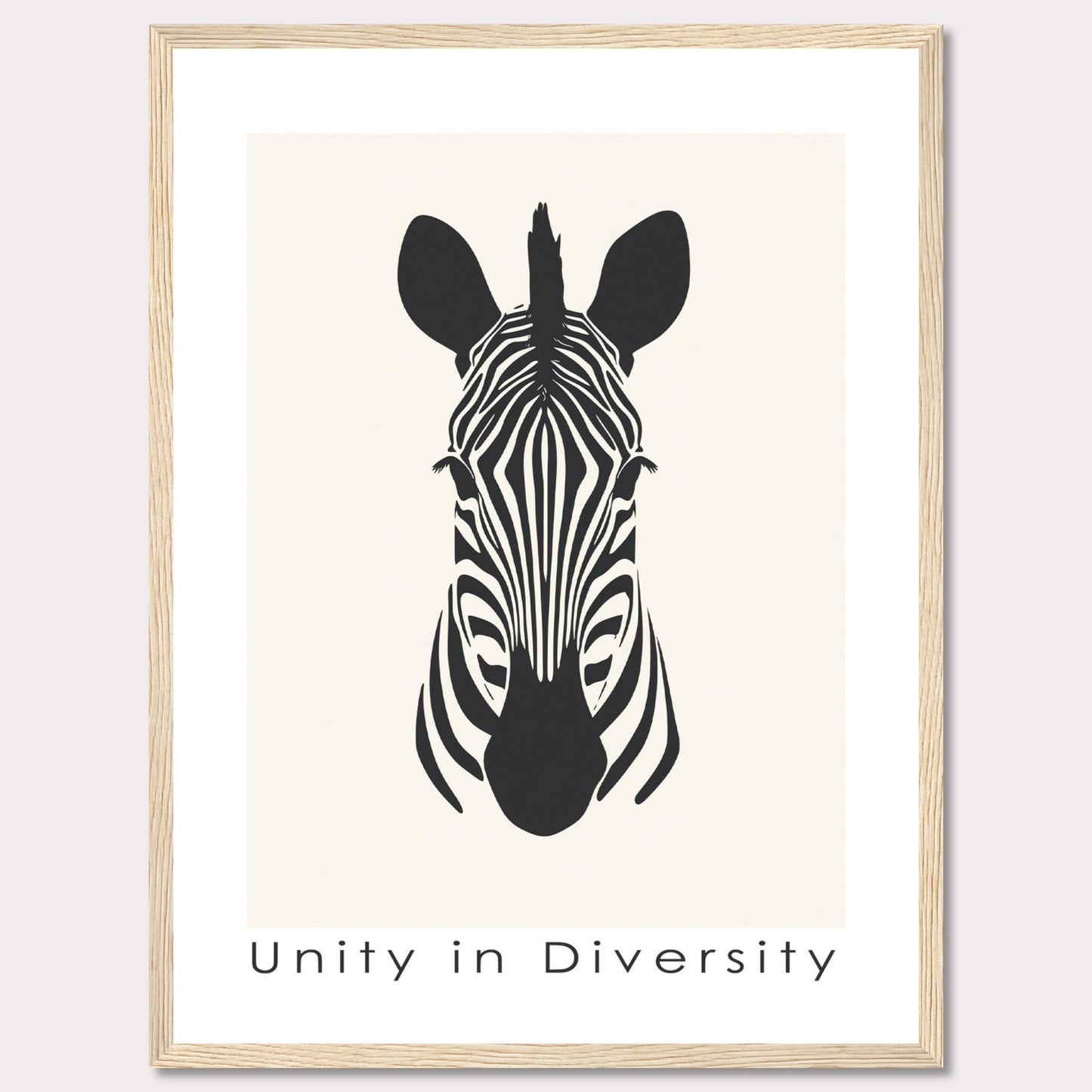 This image features a minimalist black and white illustration of a zebra's head, centered on a light background. Below the illustration, the phrase "Unity in Diversity" is prominently displayed.