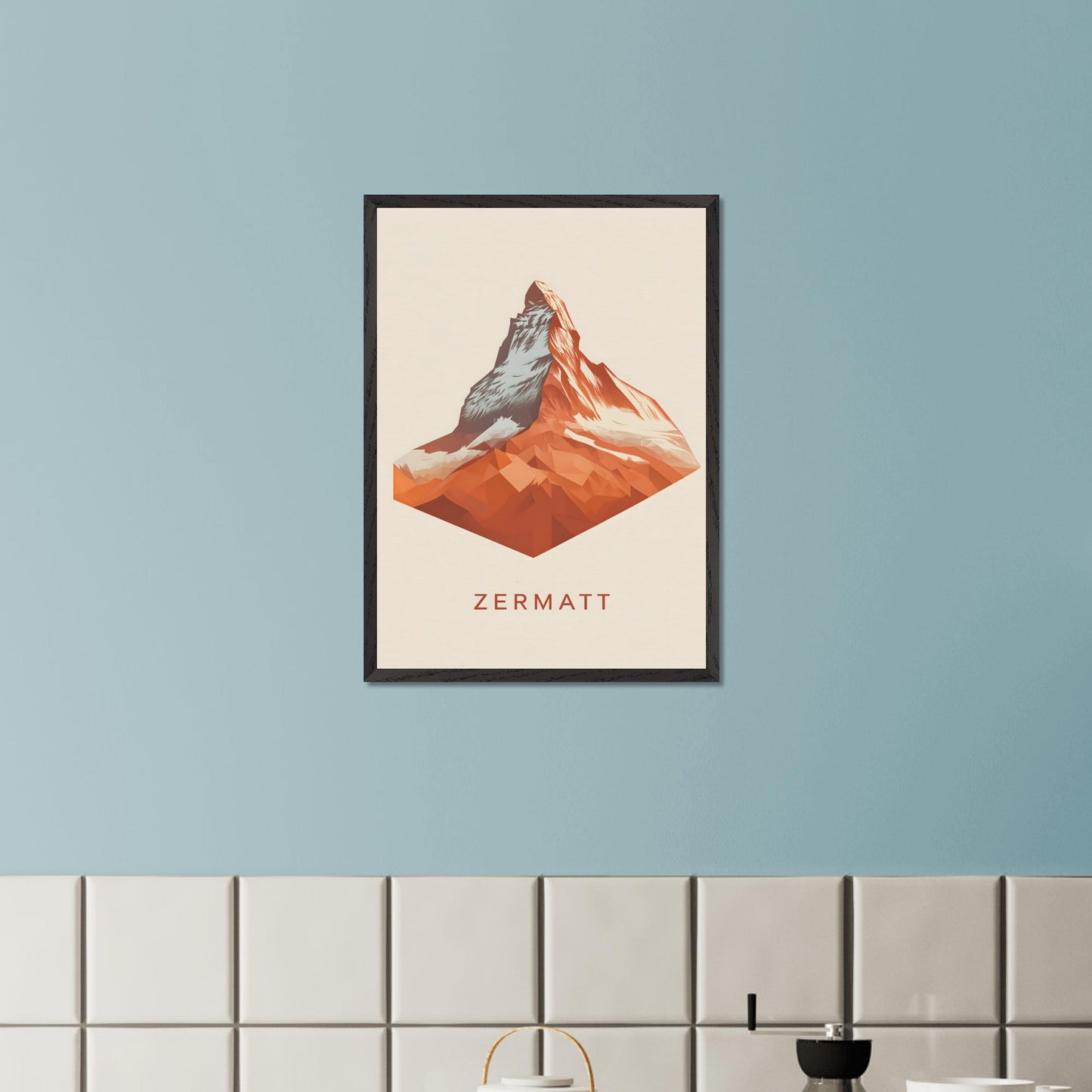 It is a bold, minimalist depiction of the legendary Matterhorn. The sharp, geometric design enhances the mountain’s striking silhouette, making it a powerful statement piece.