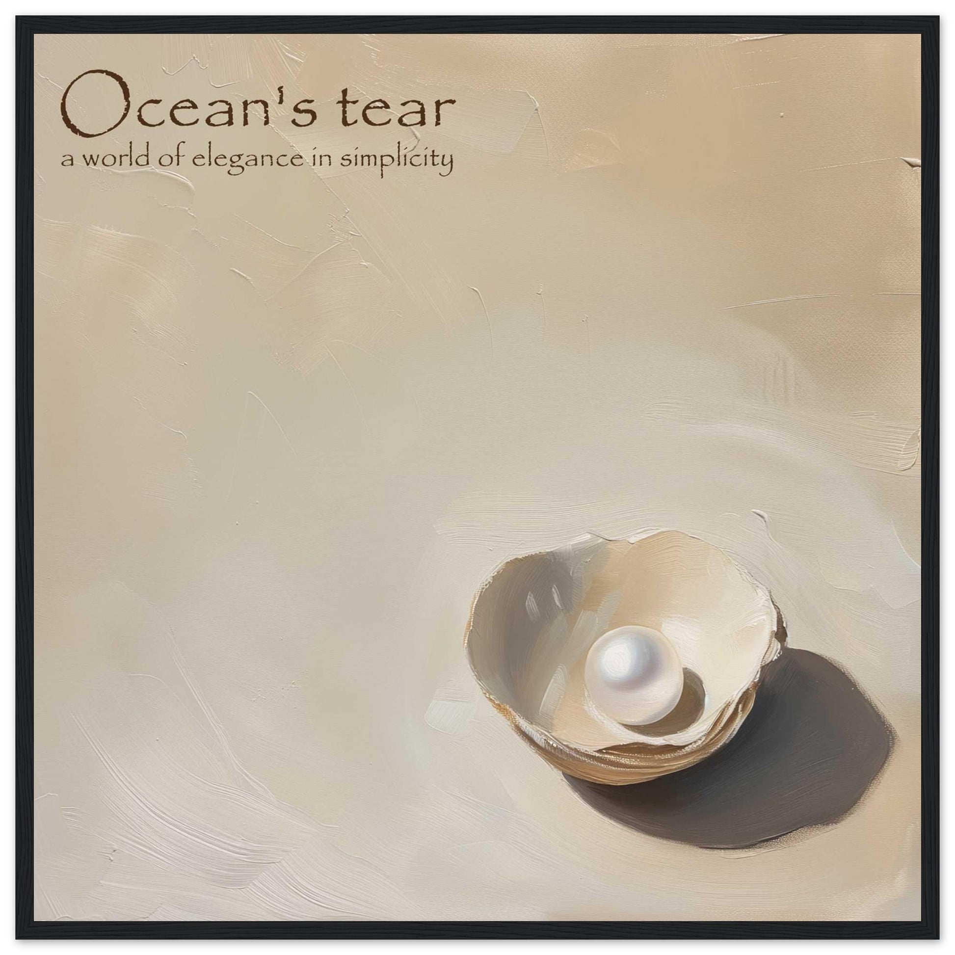 This image showcases a minimalistic and elegant composition featuring a single pearl nestled in an open shell. The background is a soft, muted beige, enhancing the simplicity and sophistication of the scene.