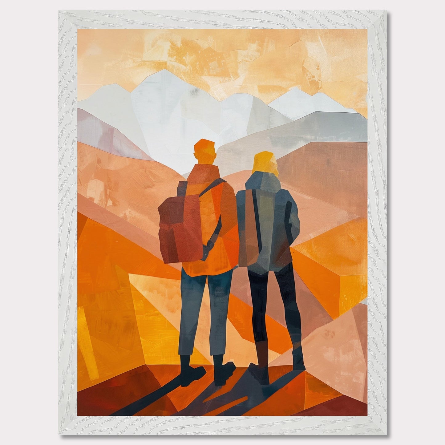 This illustration depicts two figures standing side by side, gazing at a mountainous landscape.

This poster would fit well in a living room, hallway, office, or any space that benefits from artistic and inspirational decor.