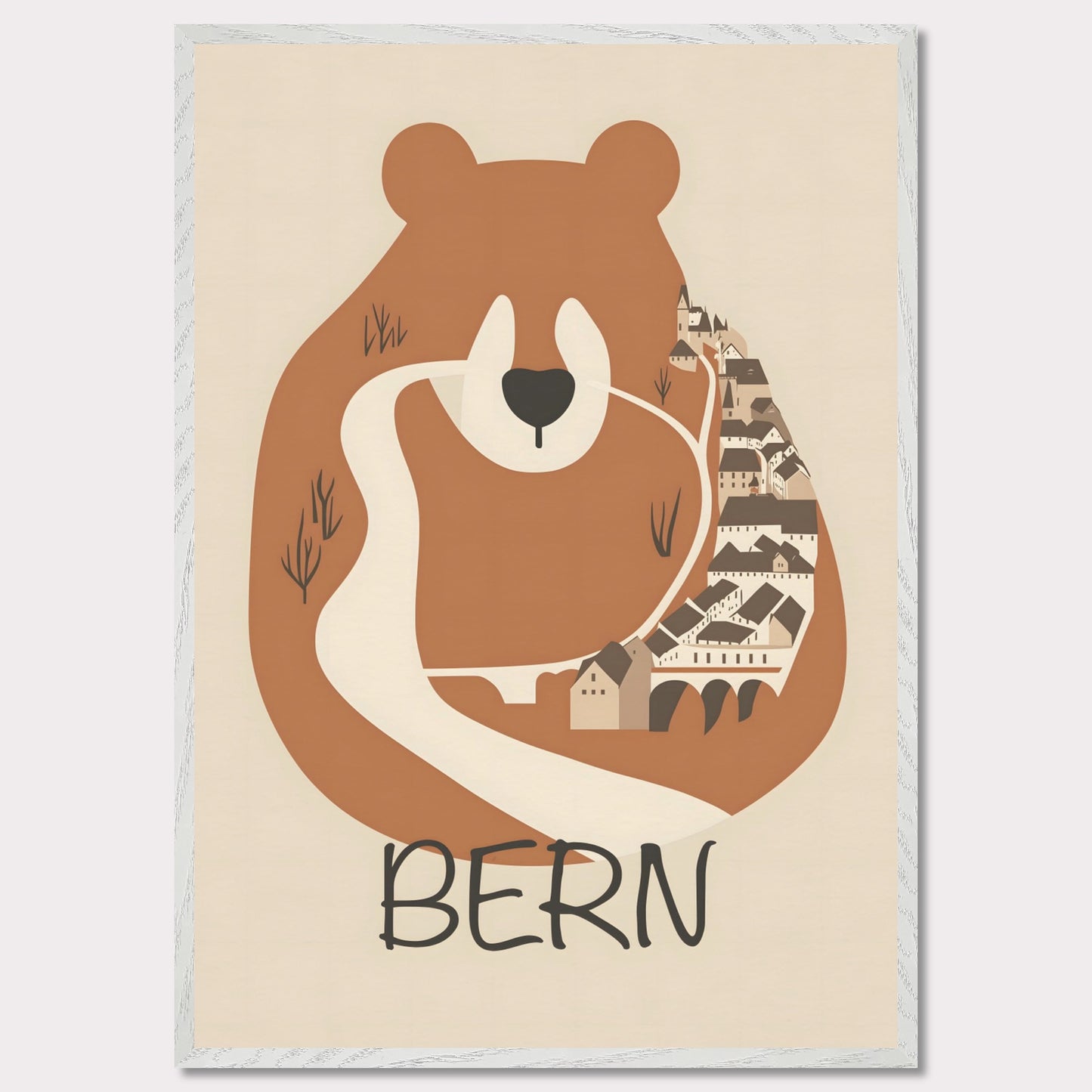 6f82c506This charming poster features a stylized depiction of Bern, Switzerland, where the iconic bear—symbol of the city—seamlessly merges with the winding streets and historic architecture. The earthy tones and minimalist design evoke a sense of warmth and tradition, reflecting the city's rich history and natural surroundings.-37a1-426b-bdce-13751a73d56d