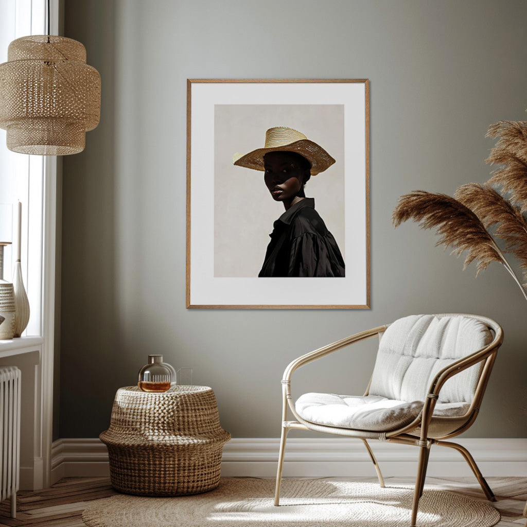 Dark-Skinned Girl in a Straw Hat Poster - ArtDarts poster