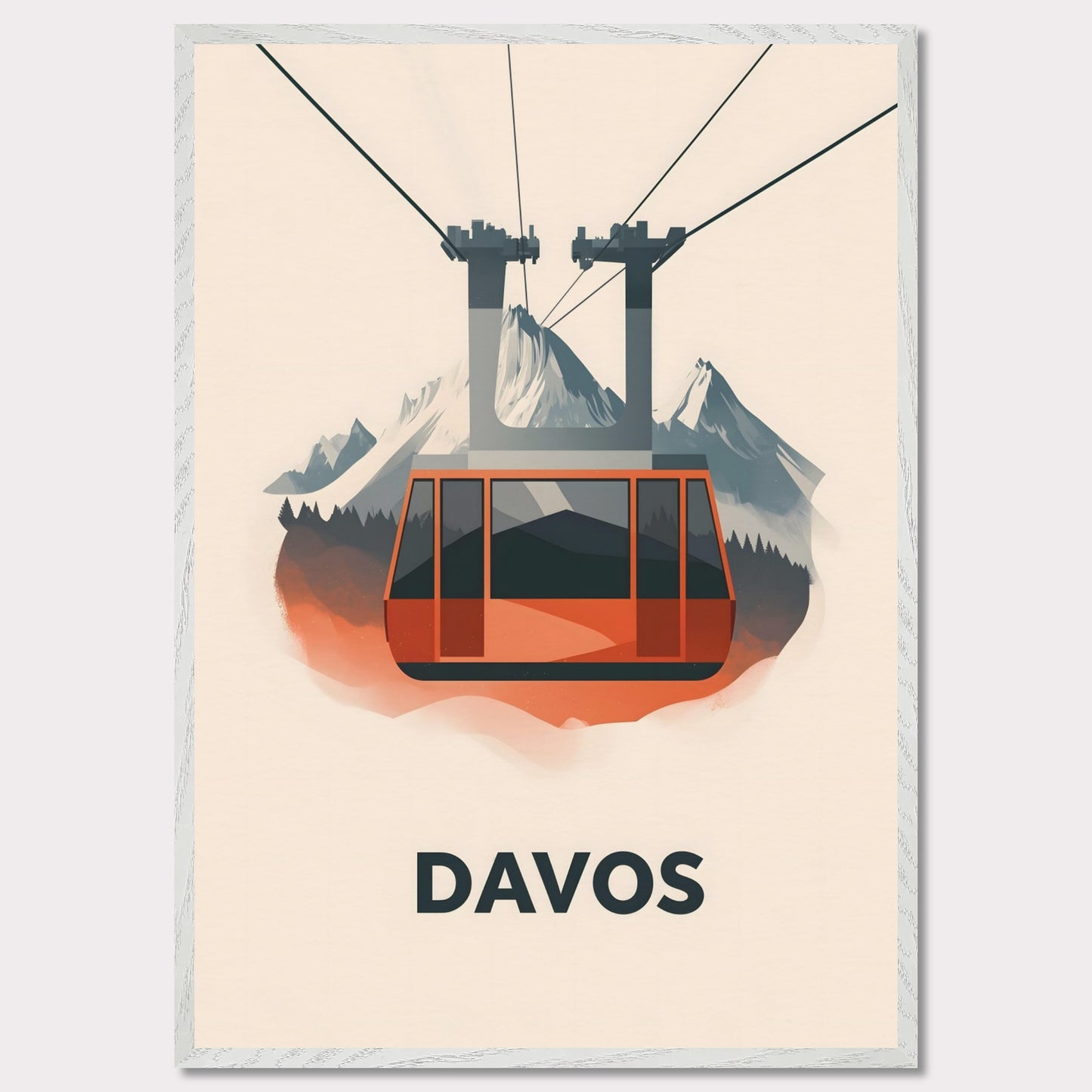 This striking travel poster showcases Davos, a world-renowned alpine destination, in a sleek and minimalist style. The stylized mountain peaks and crisp, modern aesthetic reflect the resort’s prestige as a hub for winter sports and elite gatherings. The cool tones and refined composition create a sense of sophistication and adventure.