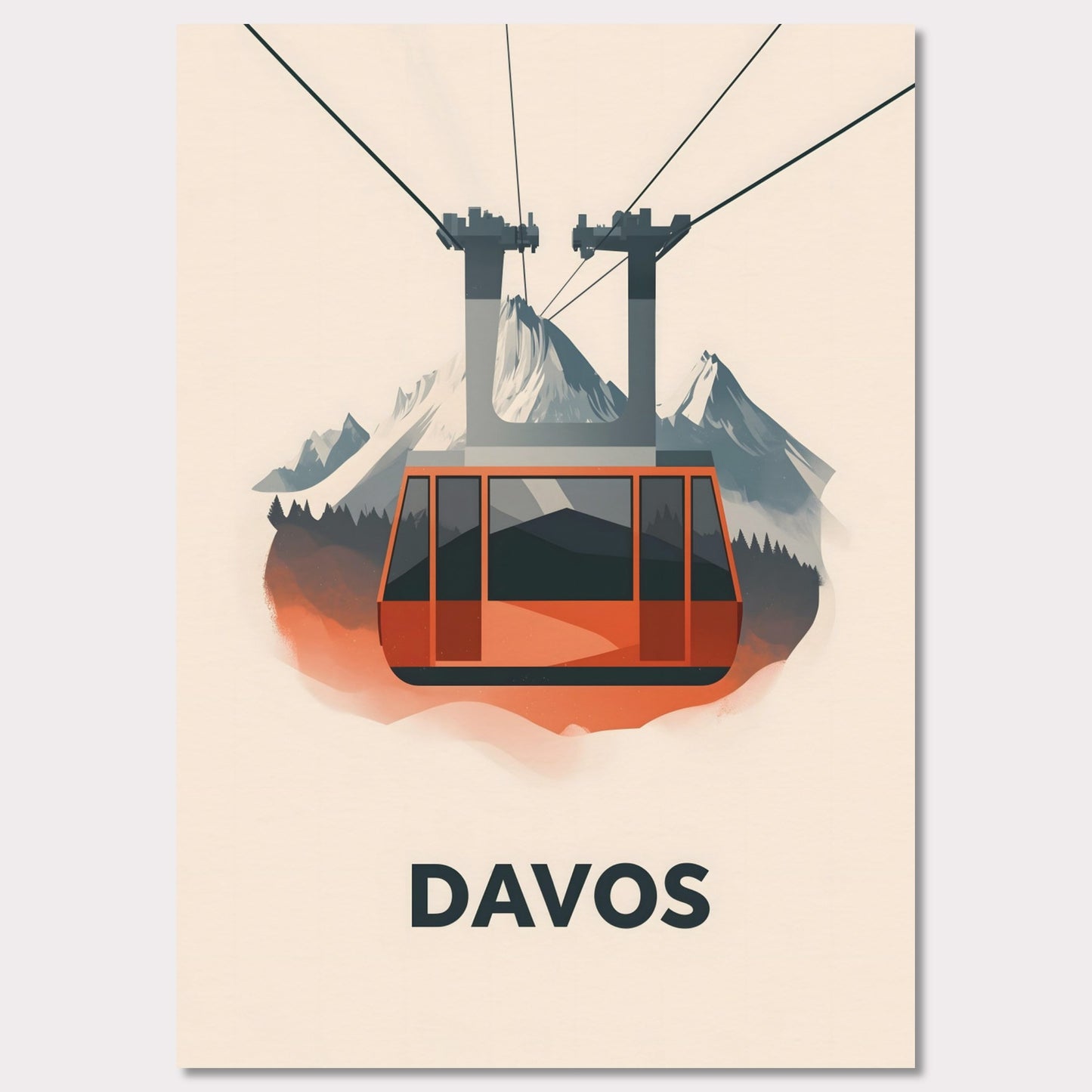 This striking travel poster showcases Davos, a world-renowned alpine destination, in a sleek and minimalist style. The stylized mountain peaks and crisp, modern aesthetic reflect the resort’s prestige as a hub for winter sports and elite gatherings. The cool tones and refined composition create a sense of sophistication and adventure.