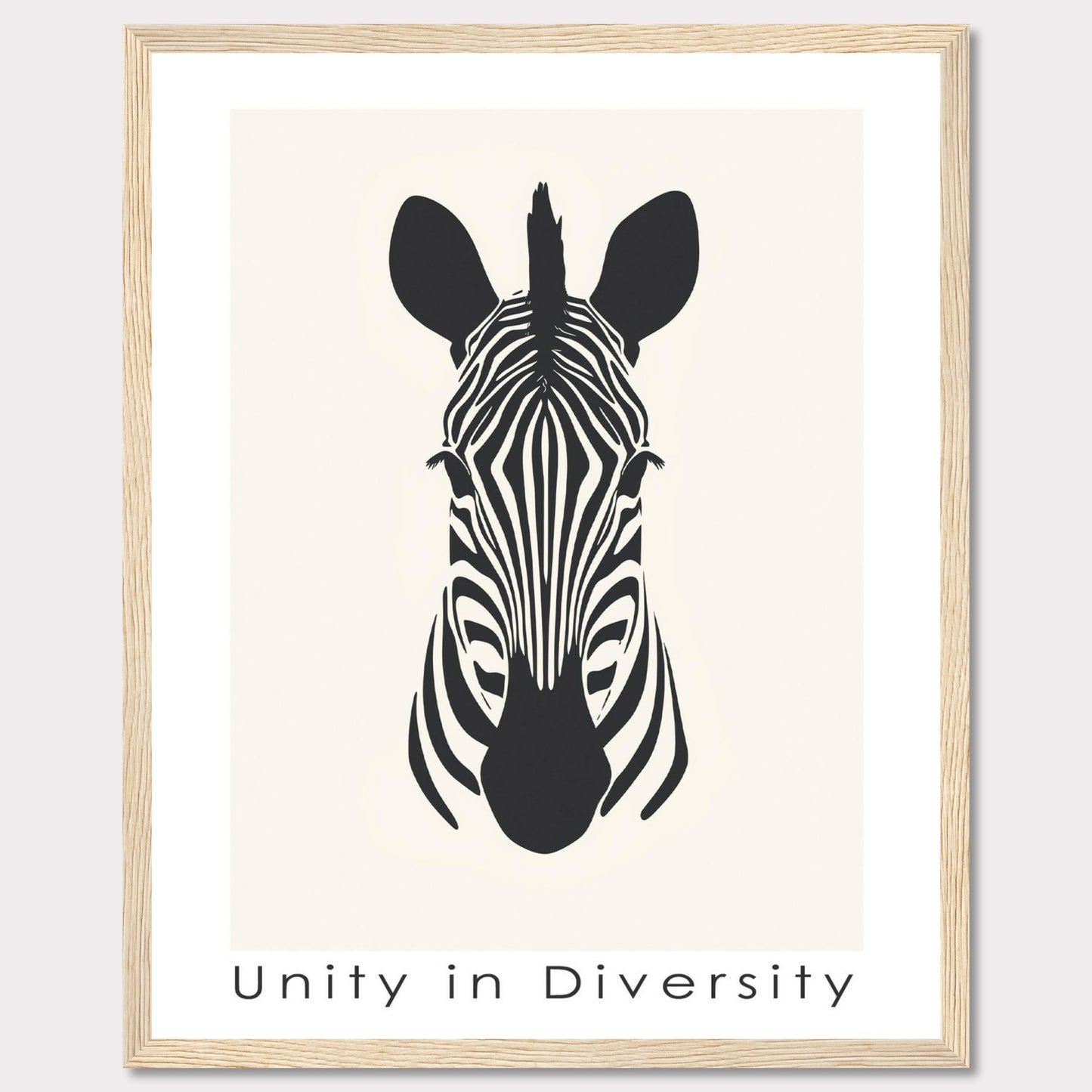 This image features a minimalist black and white illustration of a zebra's head, centered on a light background. Below the illustration, the phrase "Unity in Diversity" is prominently displayed.