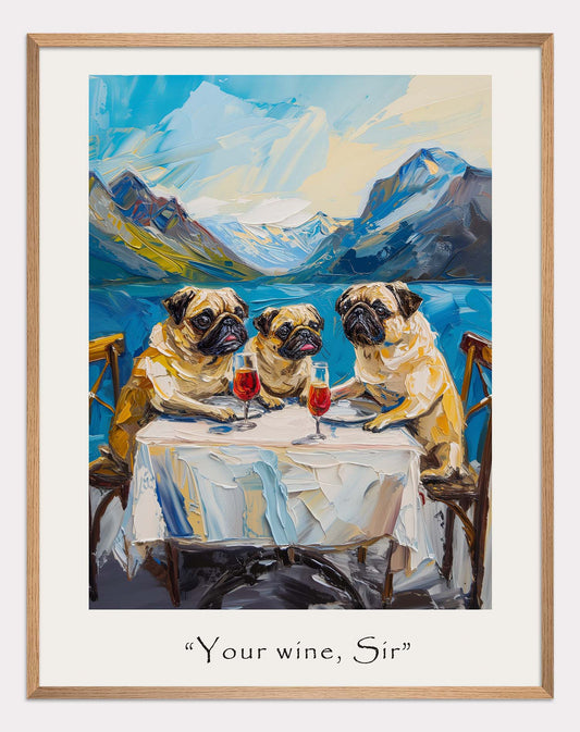 Pugs drink wine Poster - ArtDarts poster