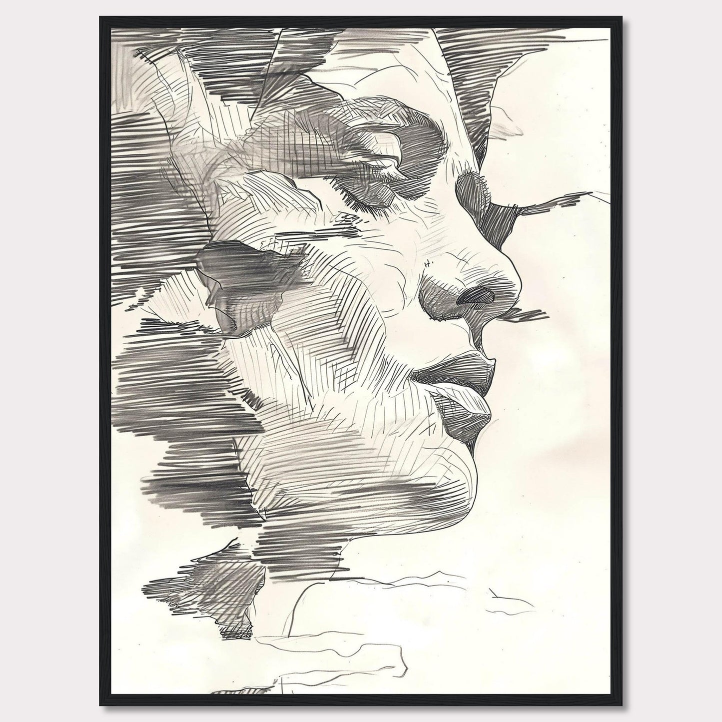 This image showcases a stunning abstract line drawing of a human face, emphasizing intricate details and shading.