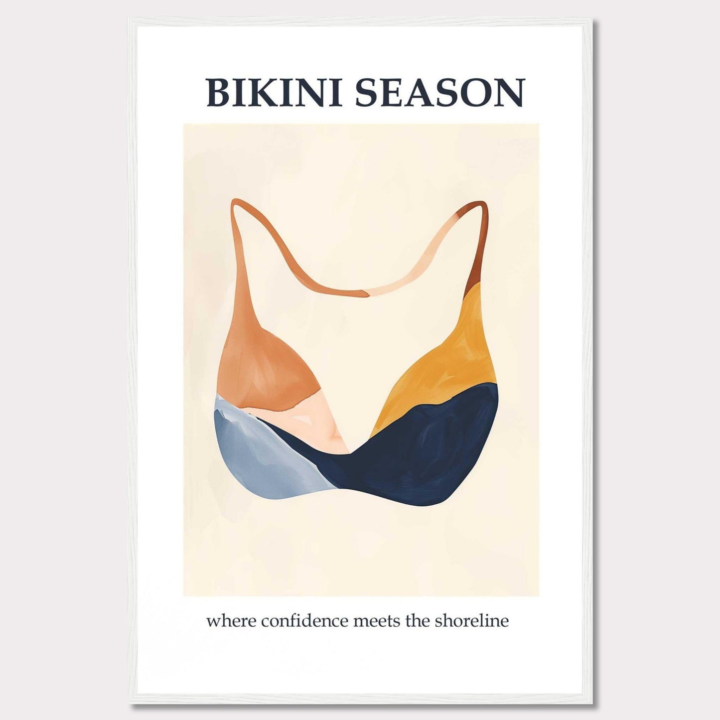 abe2cf6a-This image showcases a minimalist poster with an artistic depiction of a bikini top. The text "BIKINI SEASON" is prominently displayed at the top, while the phrase "where confidence meets the shoreline" is written at the bottom.d65a-4505-9273-7e6f3be16d5d