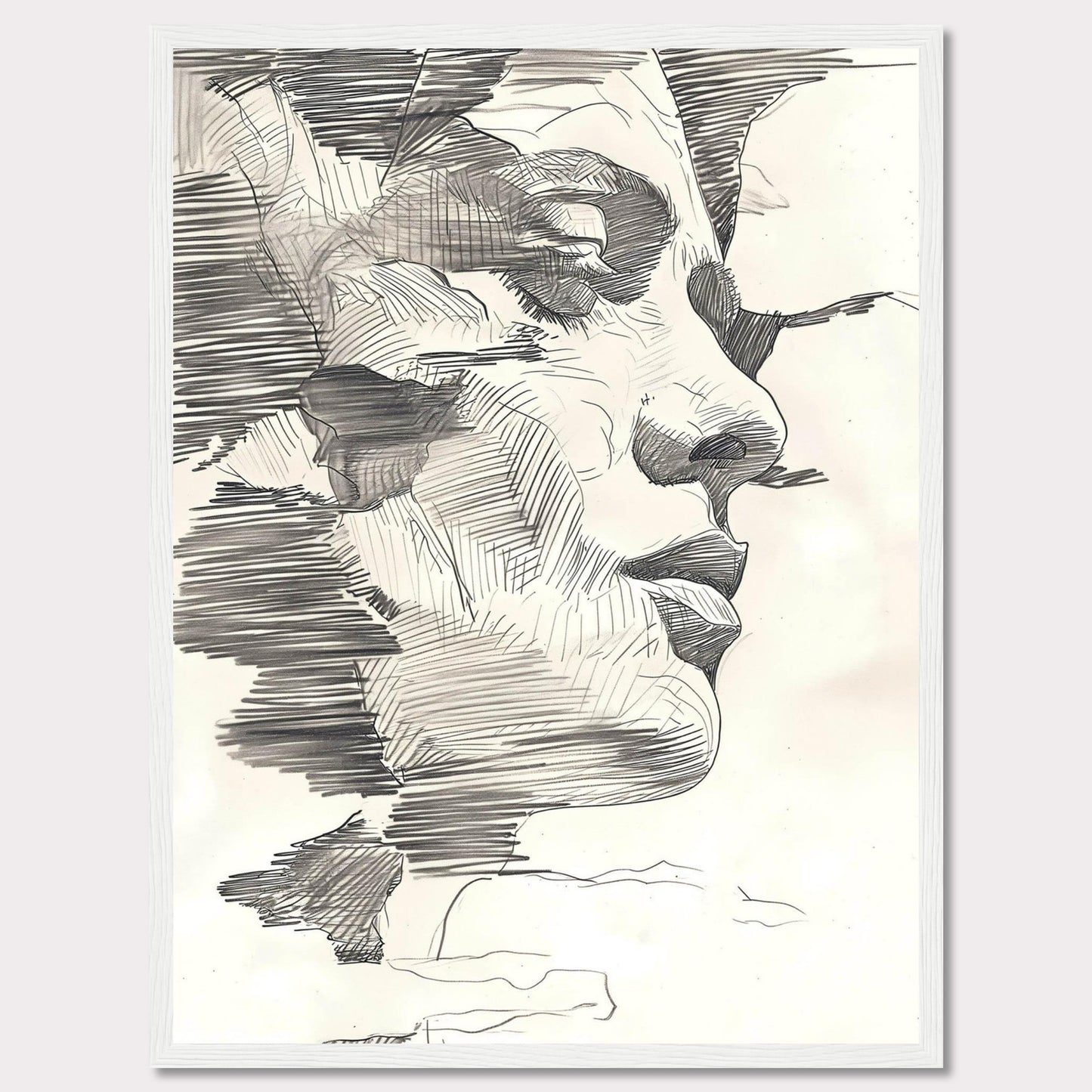 This image showcases a stunning abstract line drawing of a human face, emphasizing intricate details and shading.