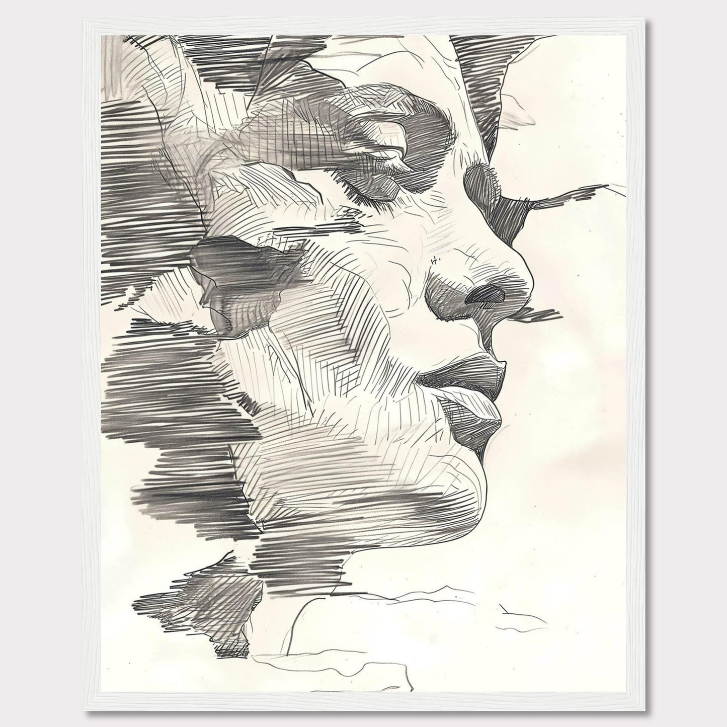 This image showcases a stunning abstract line drawing of a human face, emphasizing intricate details and shading.