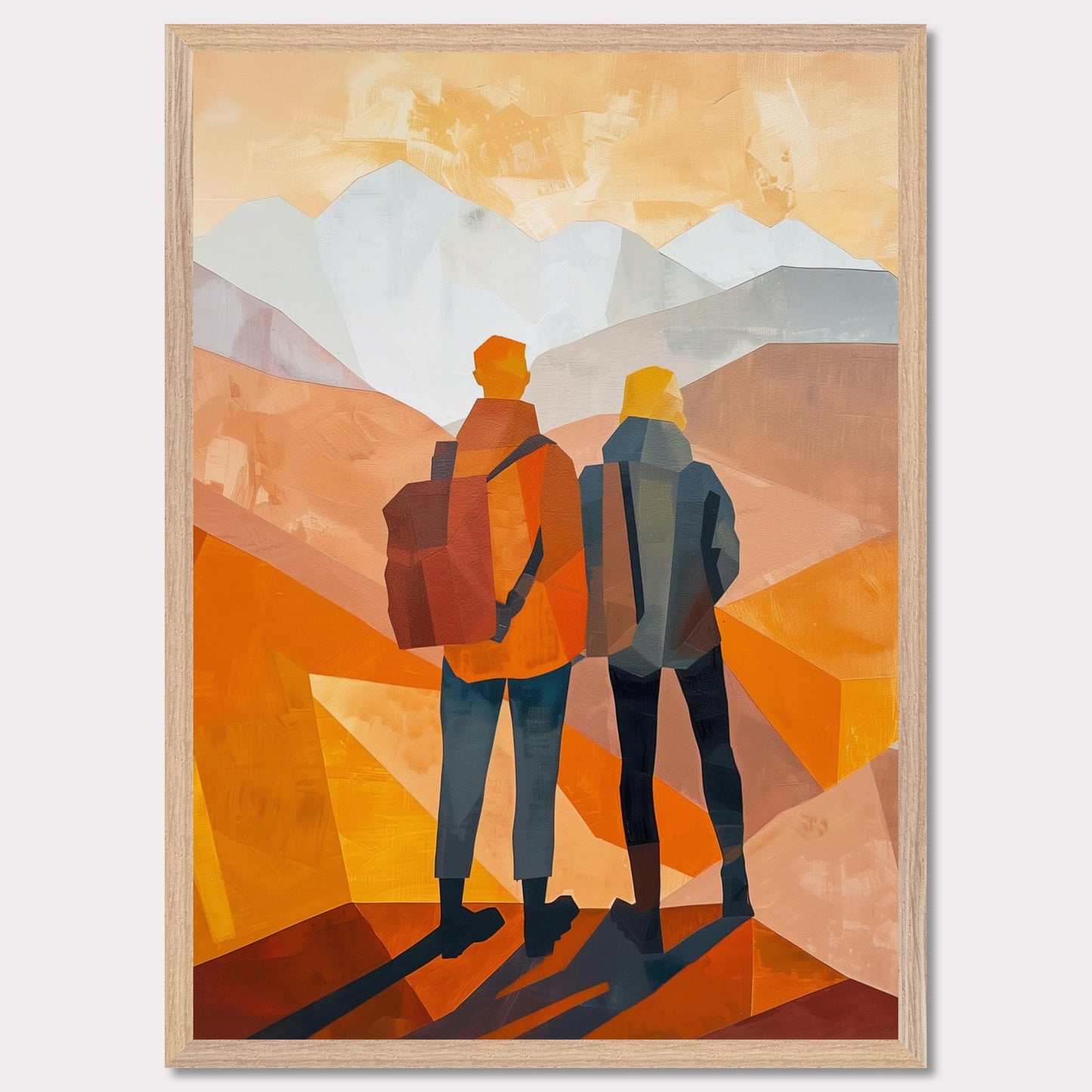 This illustration depicts two figures standing side by side, gazing at a mountainous landscape.

This poster would fit well in a living room, hallway, office, or any space that benefits from artistic and inspirational decor.