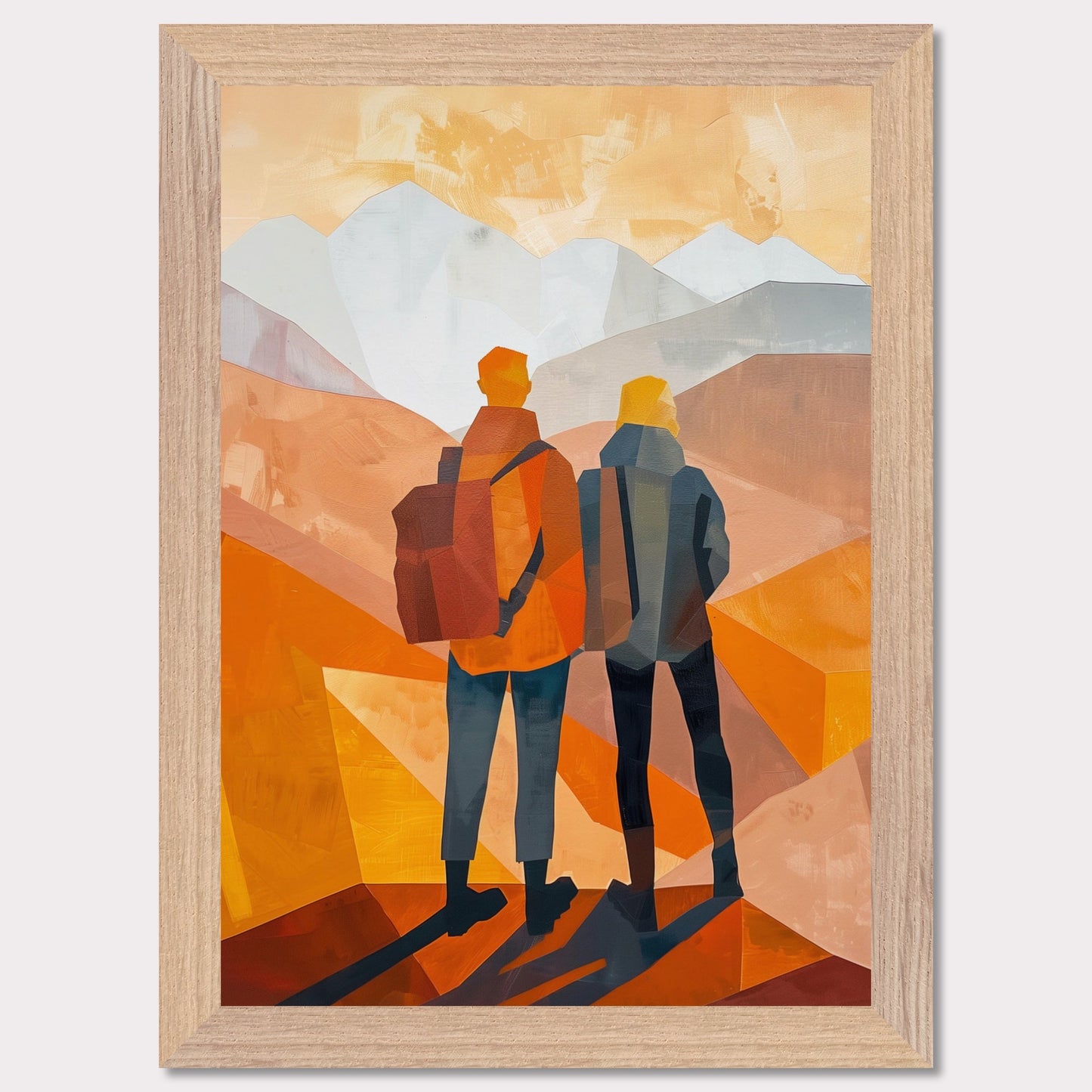 This illustration depicts two figures standing side by side, gazing at a mountainous landscape.

This poster would fit well in a living room, hallway, office, or any space that benefits from artistic and inspirational decor.