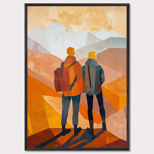 This illustration depicts two figures standing side by side, gazing at a mountainous landscape.

This poster would fit well in a living room, hallway, office, or any space that benefits from artistic and inspirational decor.