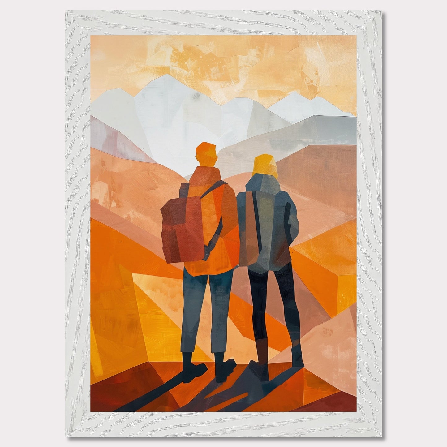 This illustration depicts two figures standing side by side, gazing at a mountainous landscape.

This poster would fit well in a living room, hallway, office, or any space that benefits from artistic and inspirational decor.